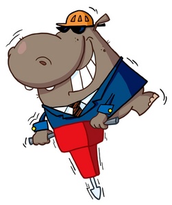 acclaim clipart: a hippopotamus on a jack hammer