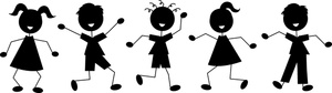 happy stick figure kids holding hands  friends