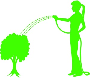 acclaim clipart: silhouette of a woman watering a bush